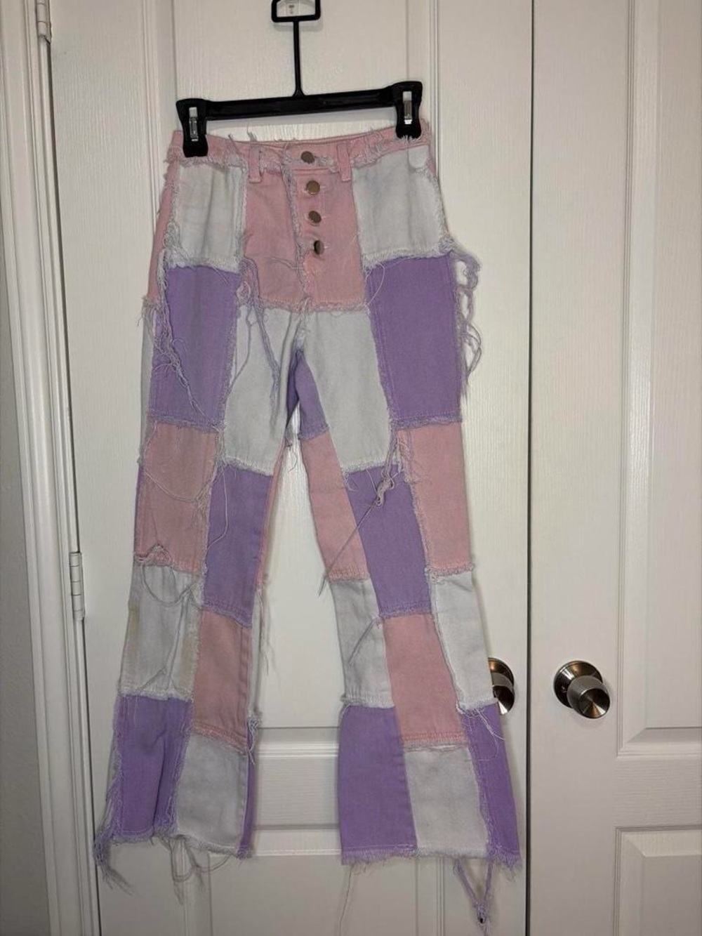Pastel Patchwork High-Waist Women’s Jeans - Pink & Lavender